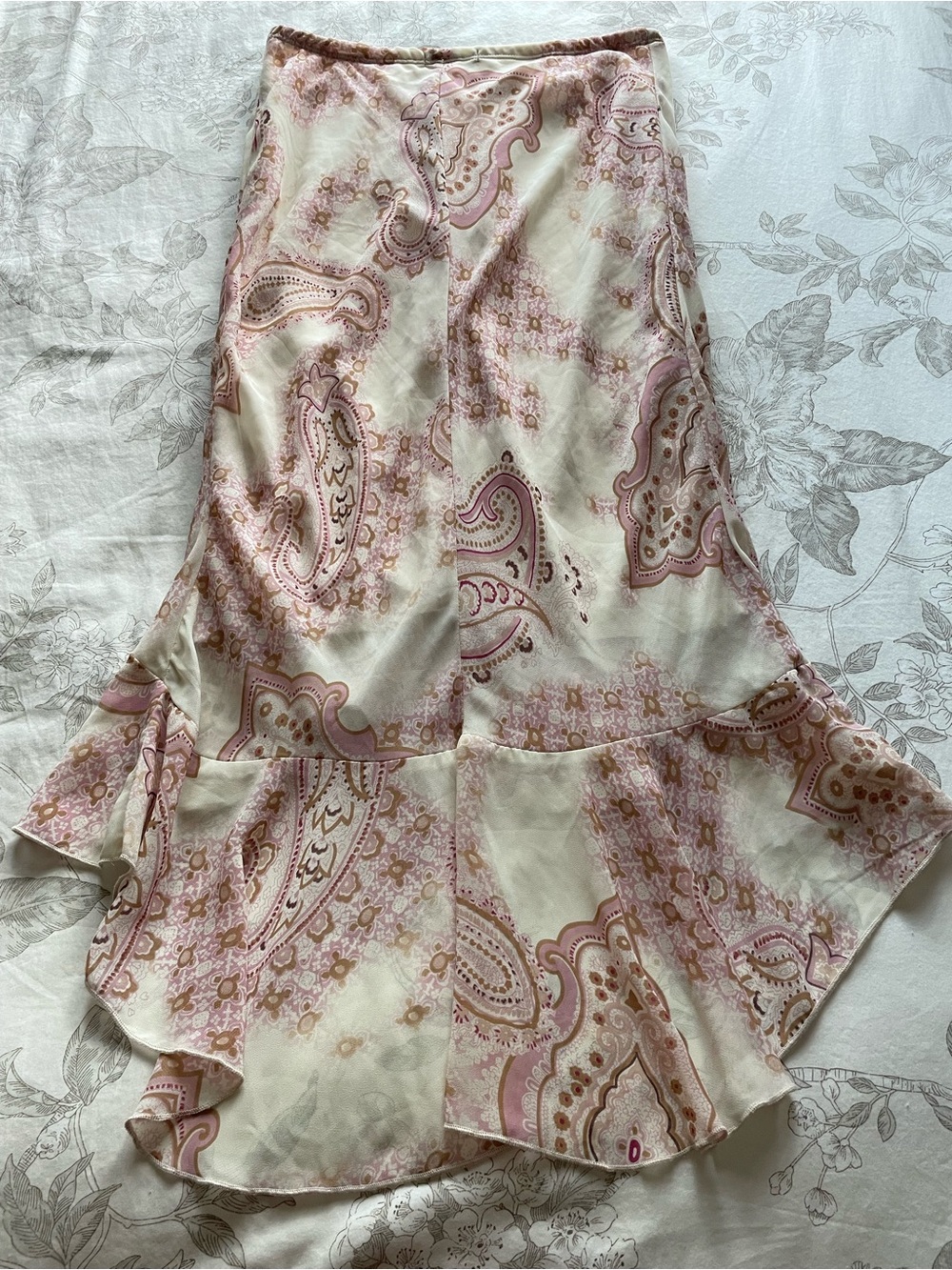 Y2K Cream Pink Asymmetric Chiffon Pull On Midi Skirt Small Fairycore Ethereal - Picture 3 of 6